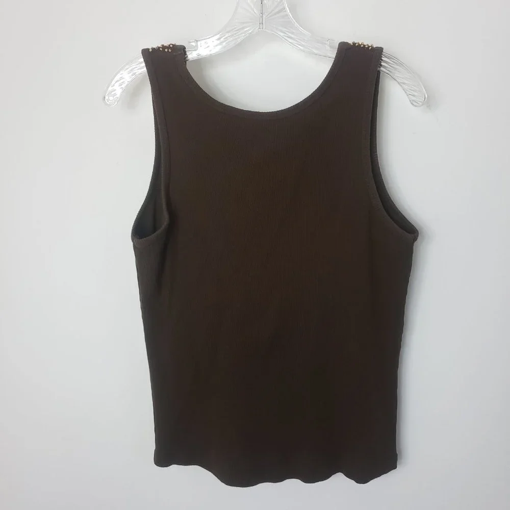 STO Women's Chocolate Sequined Scoop Neck Cotton Shell Shirt Blouse Tank Top - Picture 6 of 11